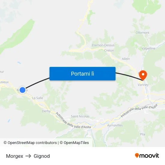 Morgex to Gignod map