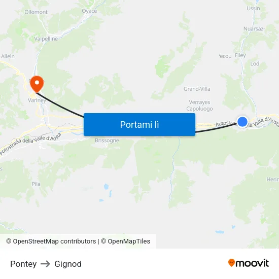 Pontey to Gignod map