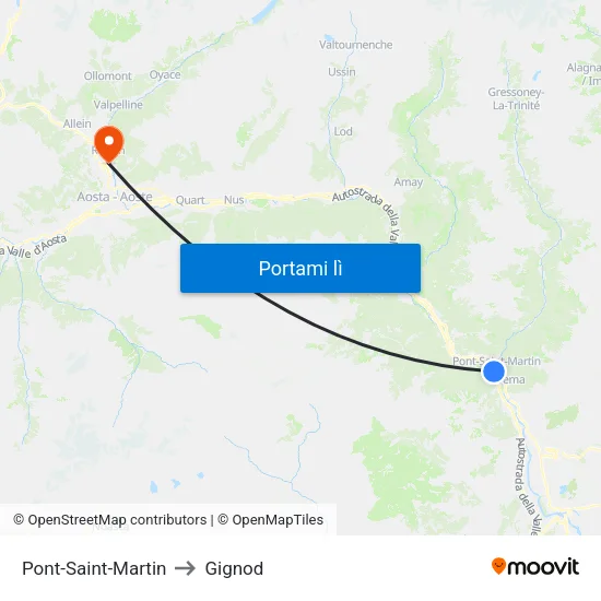Pont-Saint-Martin to Gignod map