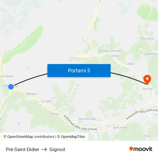 Prè-Saint-Didier to Gignod map