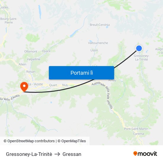 Gressoney-La-Trinitè to Gressan map