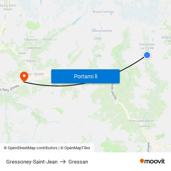 Gressoney-Saint-Jean to Gressan map