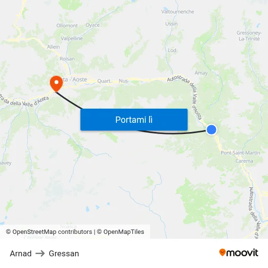 Arnad to Gressan map