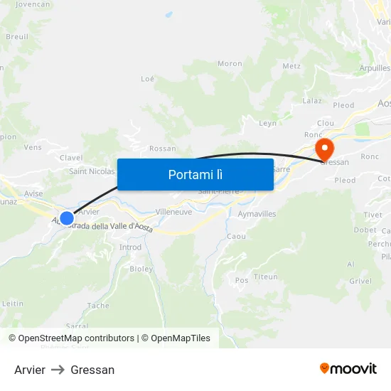Arvier to Gressan map