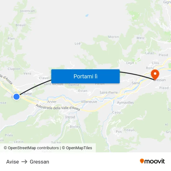 Avise to Gressan map