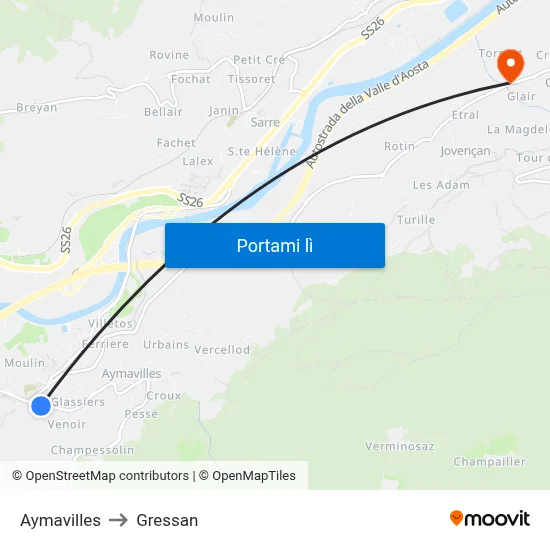 Aymavilles to Gressan map