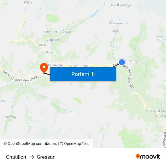 Chatillon to Gressan map