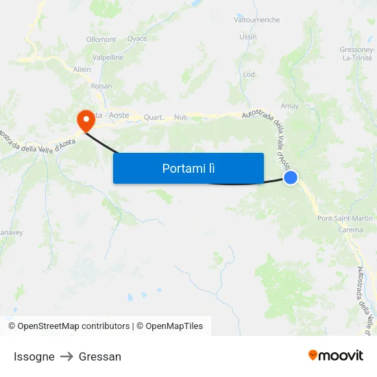 Issogne to Gressan map