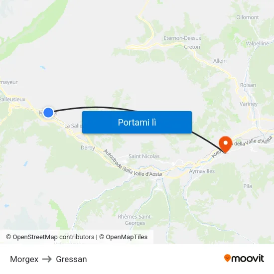 Morgex to Gressan map