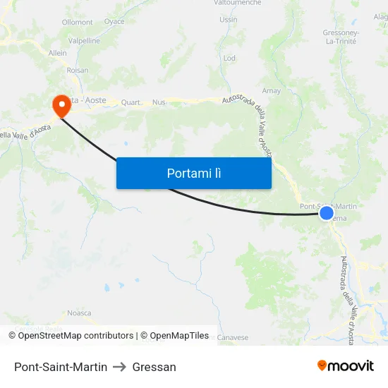 Pont-Saint-Martin to Gressan map
