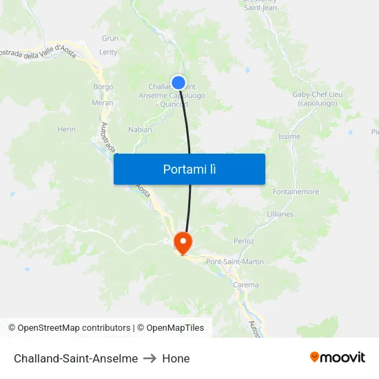 Challand-Saint-Anselme to Hone map