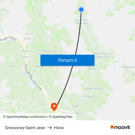 Gressoney-Saint-Jean to Hone map