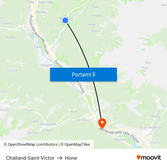Challand-Saint-Victor to Hone map