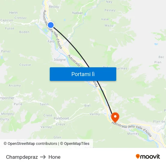 Champdepraz to Hone map