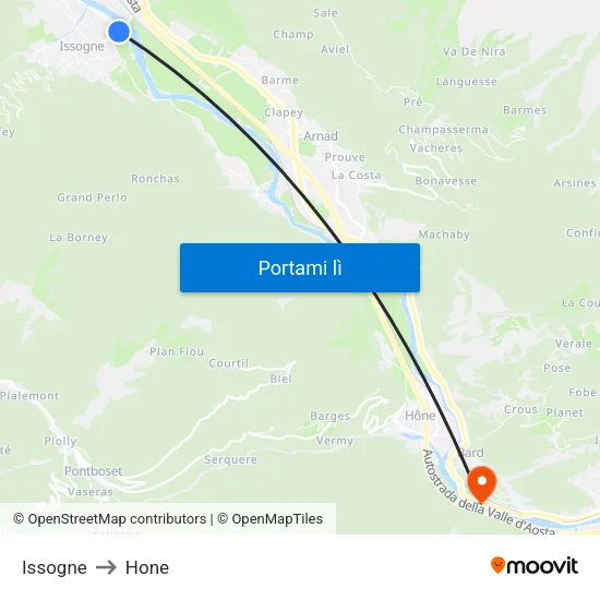 Issogne to Hone map