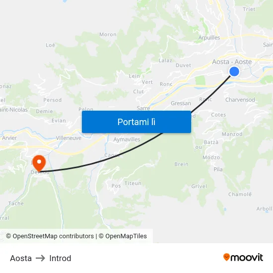 Aosta to Introd map