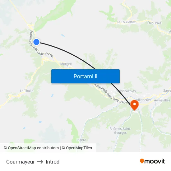 Courmayeur to Introd map