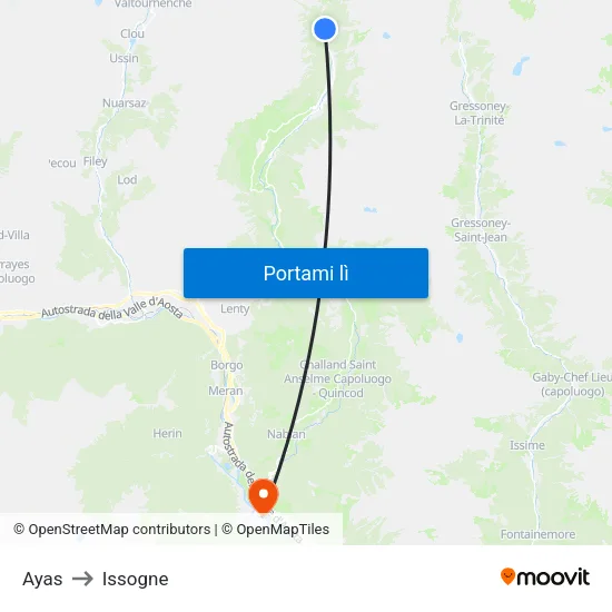 Ayas to Issogne map