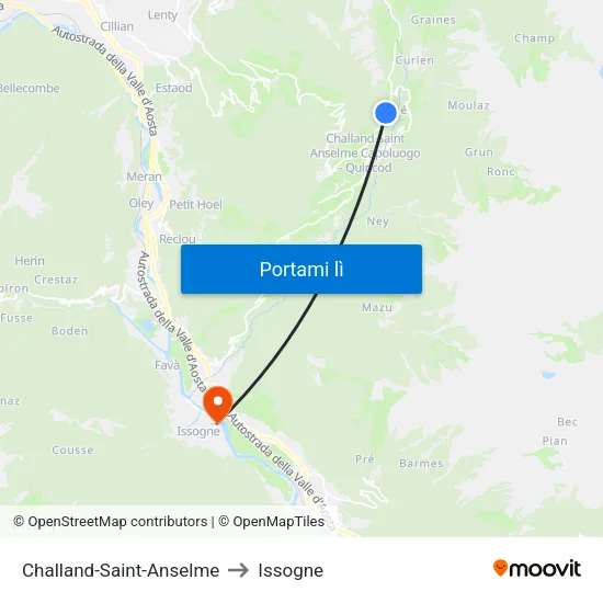 Challand-Saint-Anselme to Issogne map