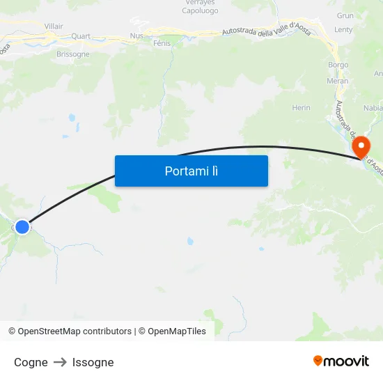 Cogne to Issogne map