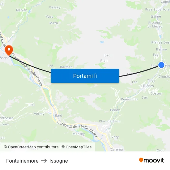 Fontainemore to Issogne map