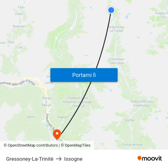 Gressoney-La-Trinitè to Issogne map