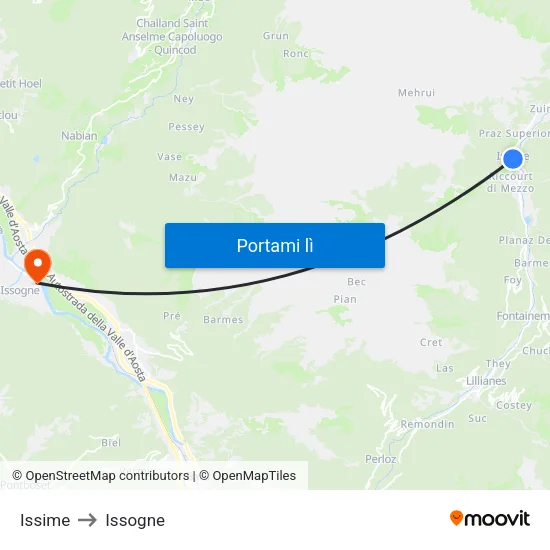 Issime to Issogne map