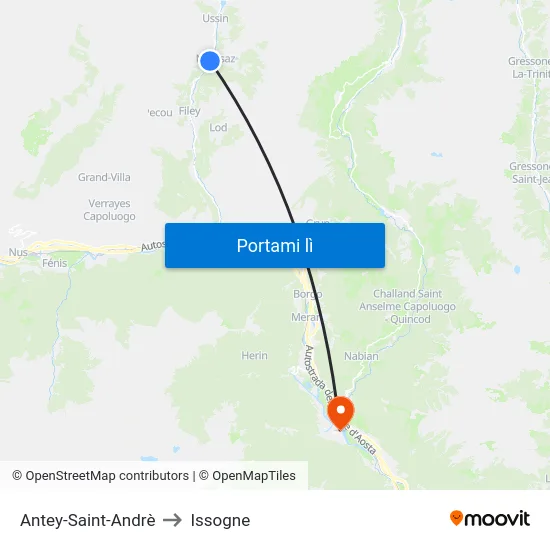 Antey-Saint-Andrè to Issogne map