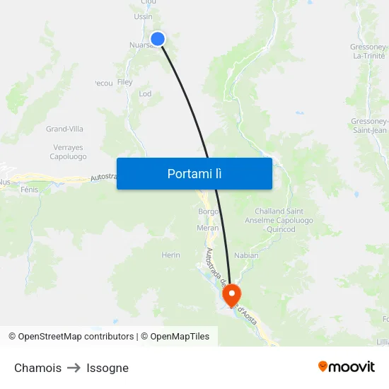 Chamois to Issogne map
