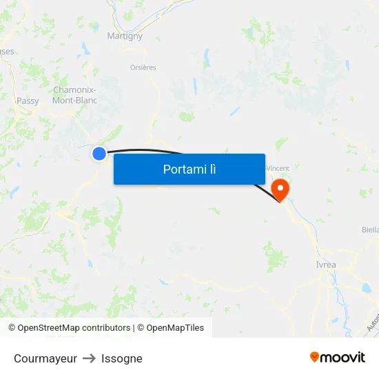 Courmayeur to Issogne map