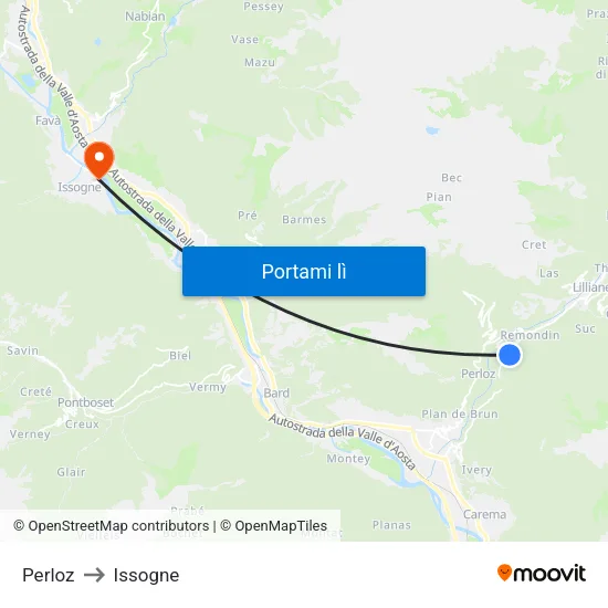 Perloz to Issogne map