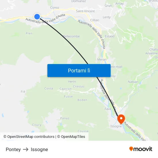 Pontey to Issogne map