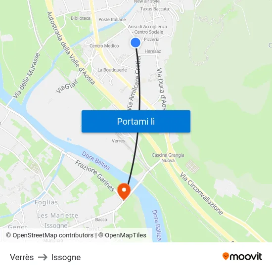 Verrès to Issogne map