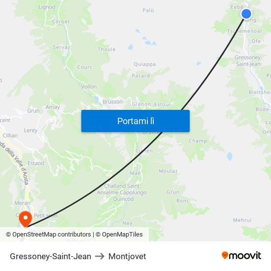 Gressoney-Saint-Jean to Montjovet map