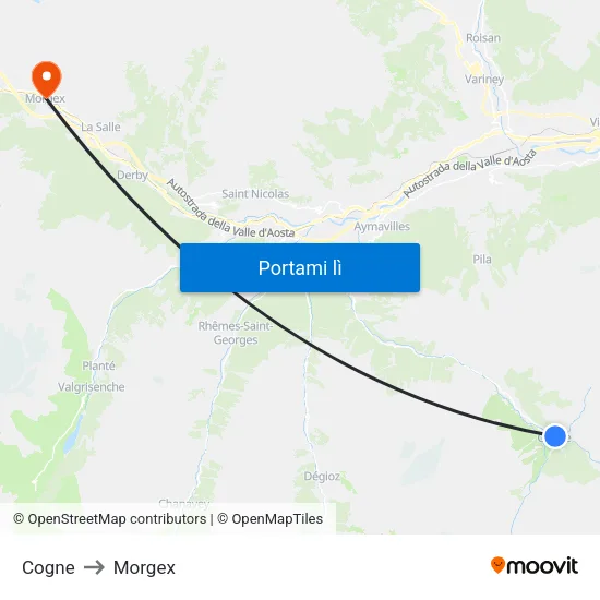 Cogne to Morgex map