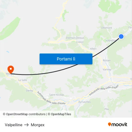 Valpelline to Morgex map