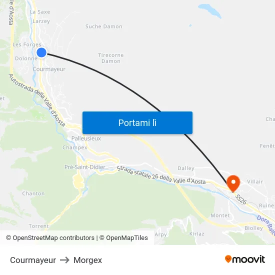 Courmayeur to Morgex map