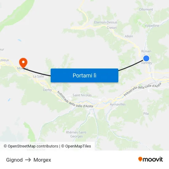 Gignod to Morgex map