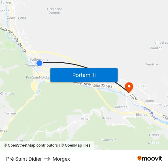 Prè-Saint-Didier to Morgex map