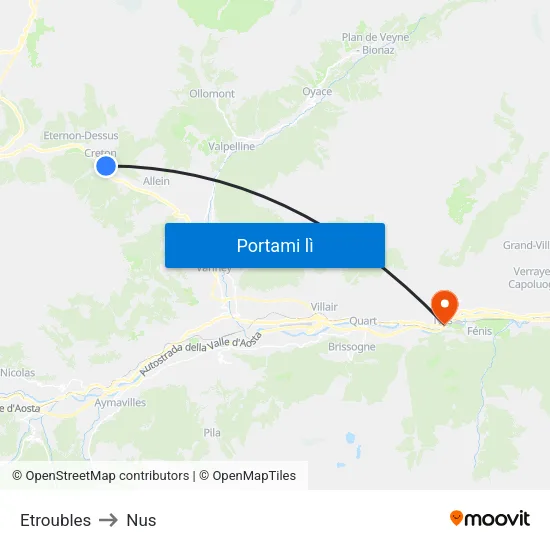 Etroubles to Nus map