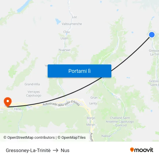 Gressoney-La-Trinitè to Nus map