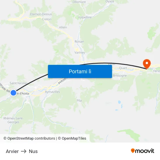 Arvier to Nus map