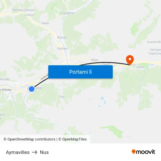 Aymavilles to Nus map