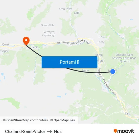 Challand-Saint-Victor to Nus map