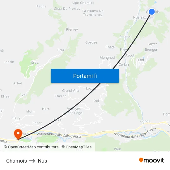 Chamois to Nus map