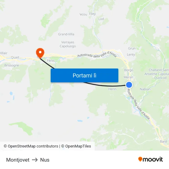 Montjovet to Nus map