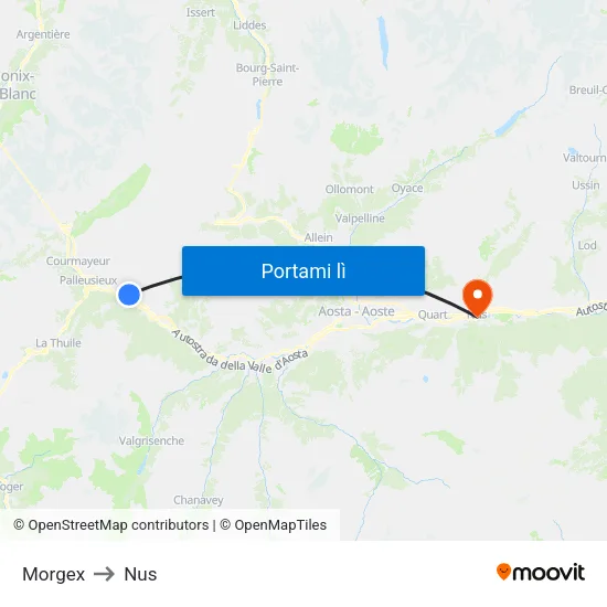 Morgex to Nus map
