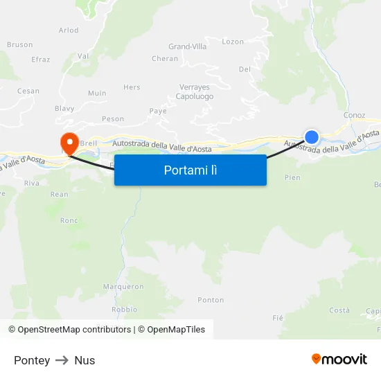 Pontey to Nus map