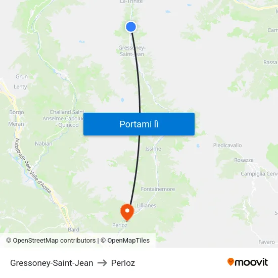 Gressoney-Saint-Jean to Perloz map