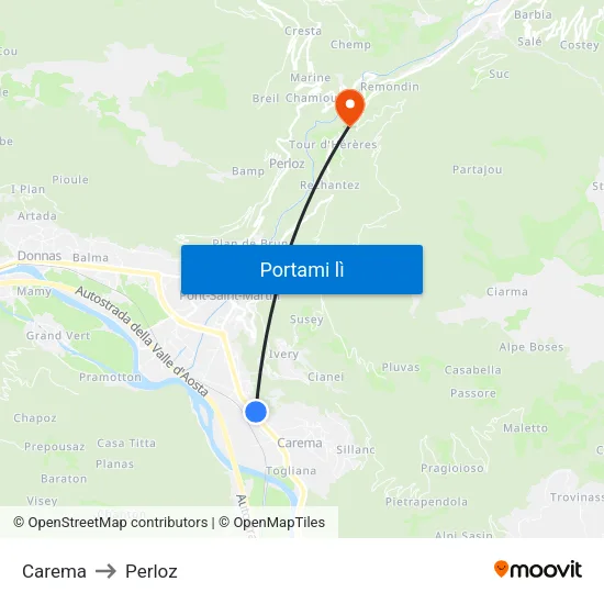Carema to Perloz map